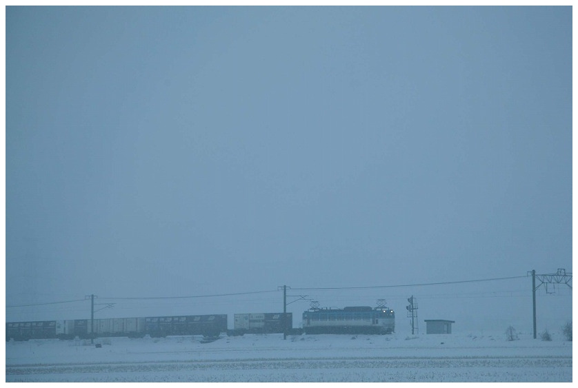 雪、羽越本線の貨物列車