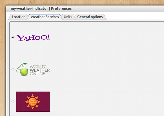 My Weather Indicator Ubuntu 天気 ウィジェット サービスの選択